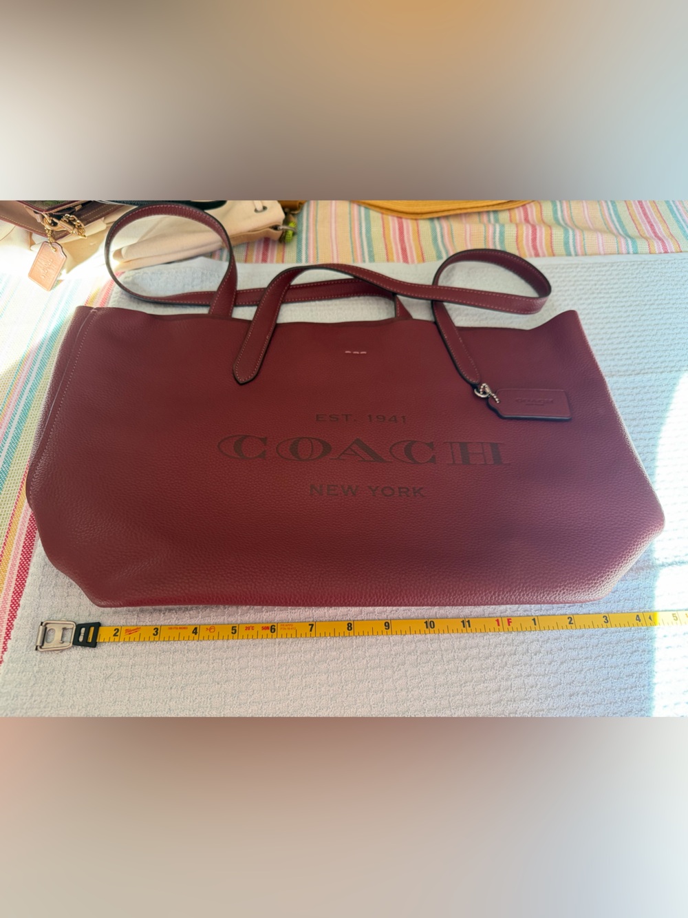 Coach Burgundy Leather Tote with Interior Logo Patch